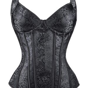 Sleek Black Floral Corset Bustier